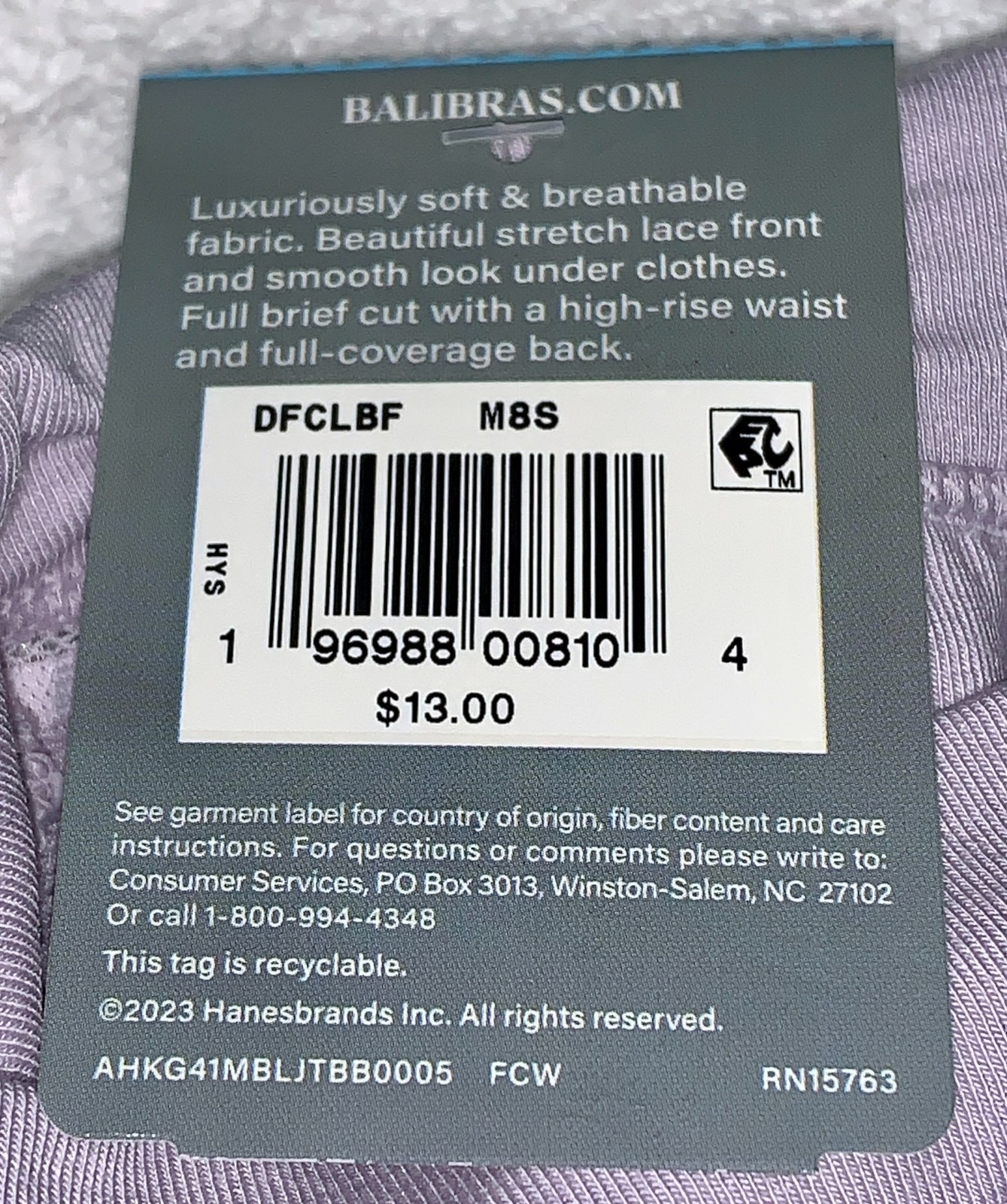 BALI Breathe Cotton Modal Lace Front Purple Iris Hi Rise Brief Panty Womens S 5