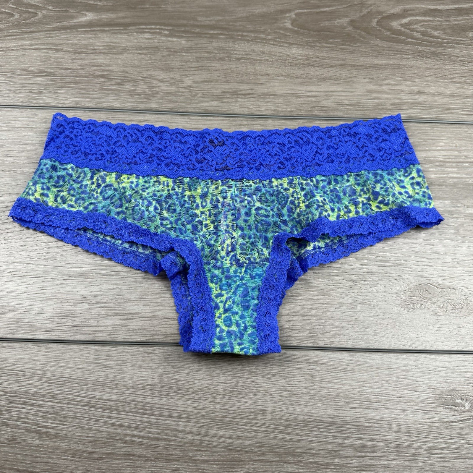 Victoria’s Secret Women’s The Lacie Leopard Lace Trim Panties Blue Large New