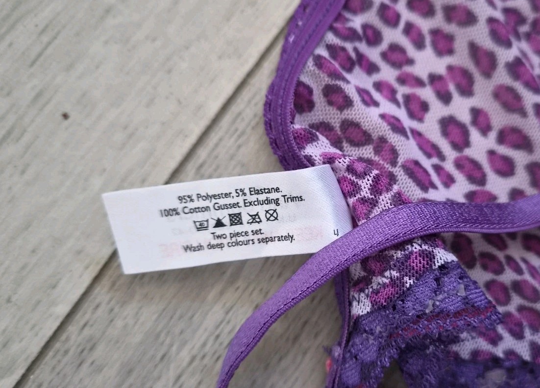 BNWOT Vintage Ann Summers Purple Leopard Print Lace Trim G String Thong Sz 10-14