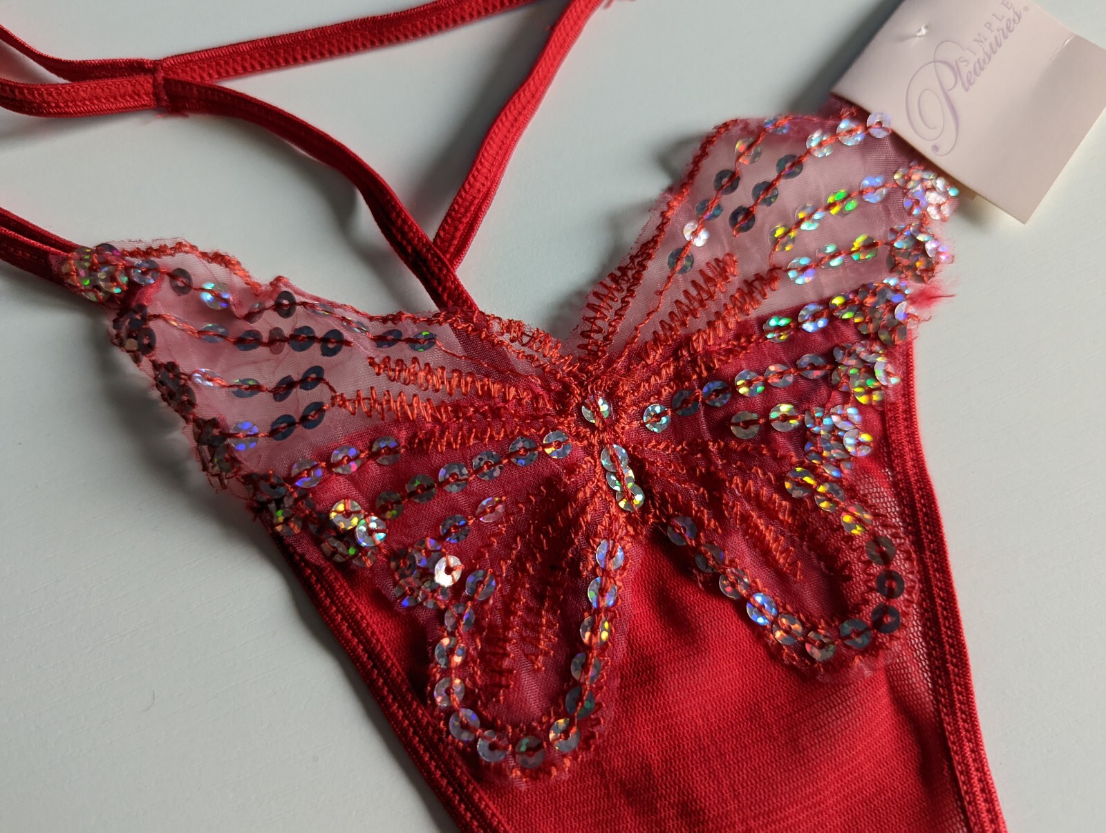 VTG Y2K Butterfly Thong G String Panties NWT NOS XL Sequins Simple Pleasures