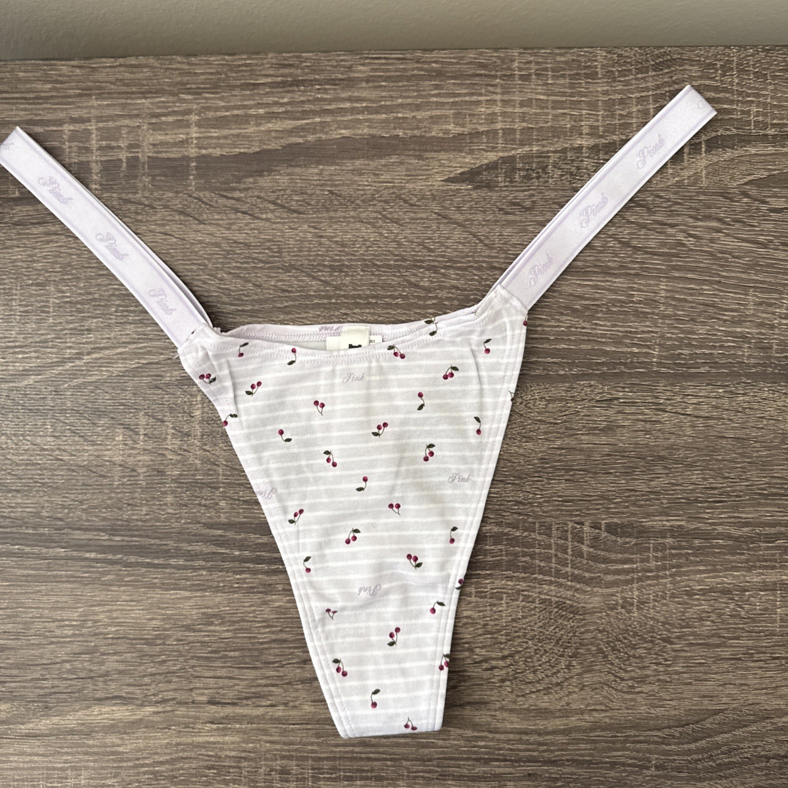 Pink By Victoria’s Secret, Xl Lavender Cherries Logo Thong Panties Extra Low