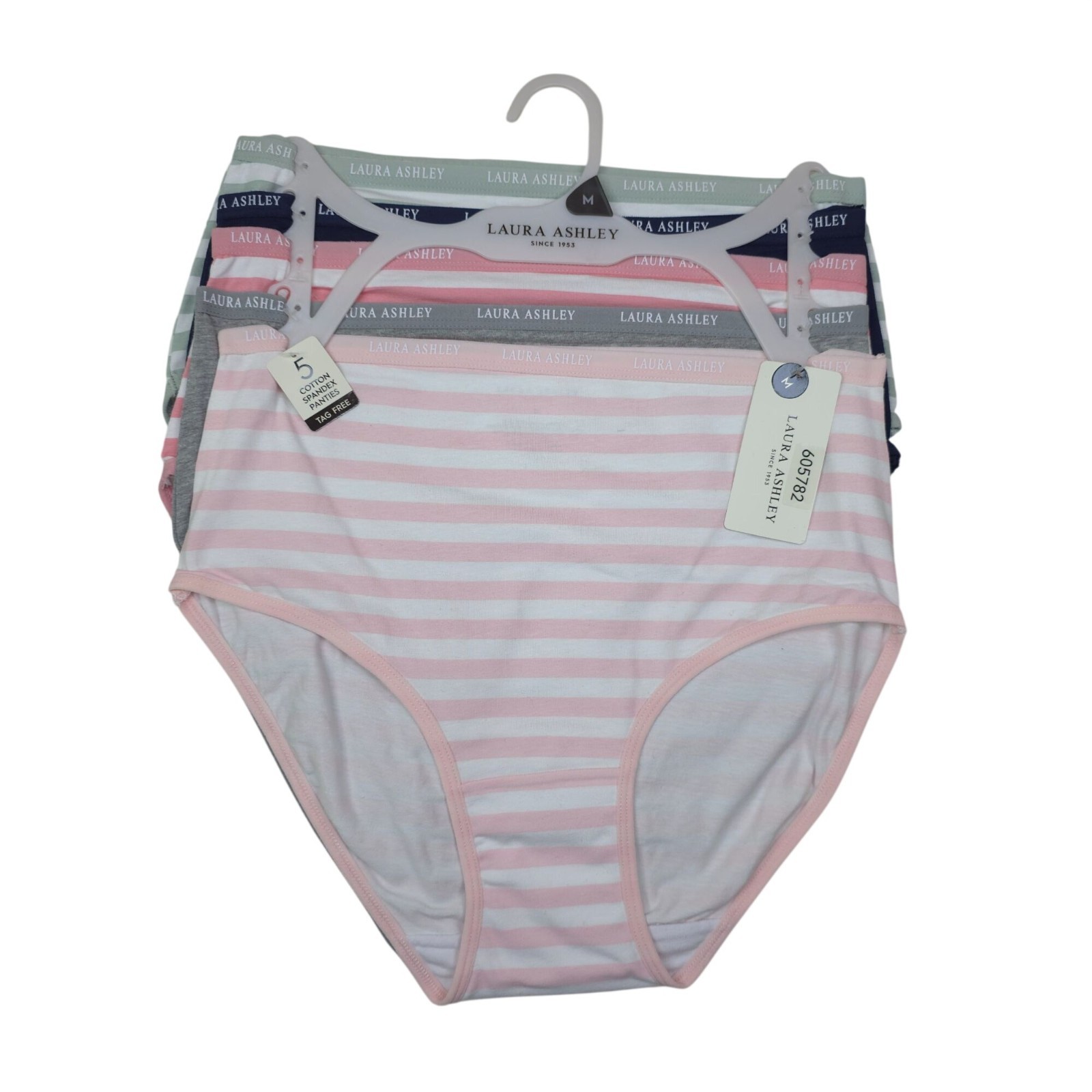 Laura Ashley Womens 5-Pack Medium Panties Briefs Cotton Blend Tag-Free Striped
