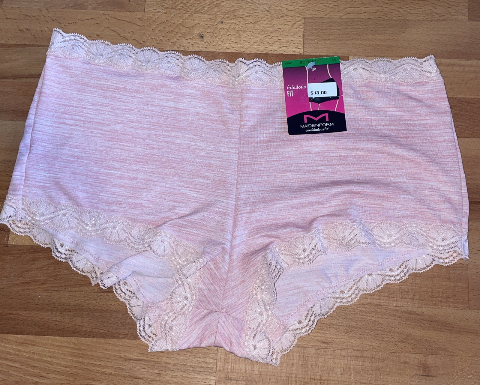Maidenform 40760 Microfiber/ Lace Boyshort Panty “Pink Heather” Size L/7 NWT