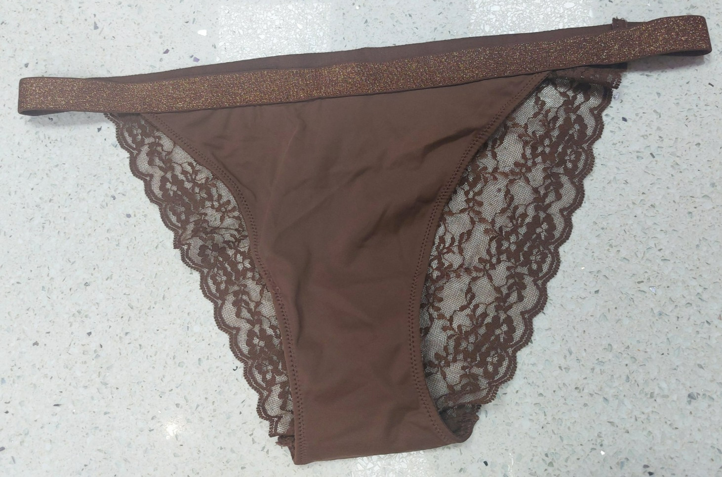 Brand NEW Sparkly Dark Chocolate Brown LACE Cheeky Brazilian Knickers Size L 12