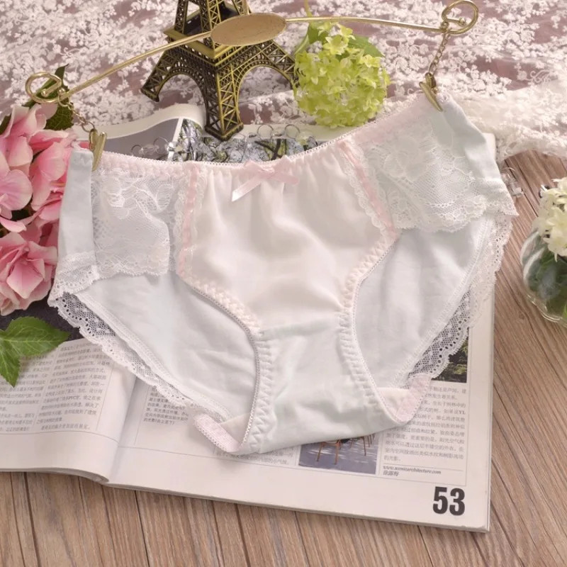 Low Rise Panties Lace Embroidery Sheer Ruffle Seamless Soft Underwear Briefs