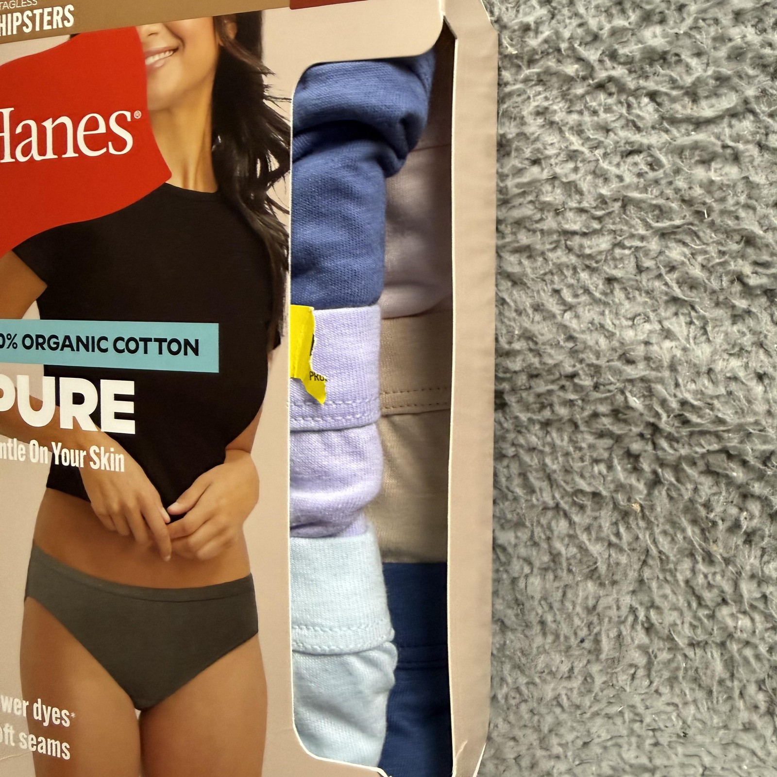 Hanes Pure Hipsters Womens 6/M 6 Pack 100% Organic Cotton Tagless Multicolor