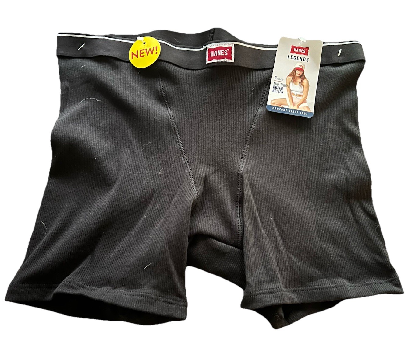 HANES NWT Women’s Boxer Brief M Black Ribbed 1 Pair