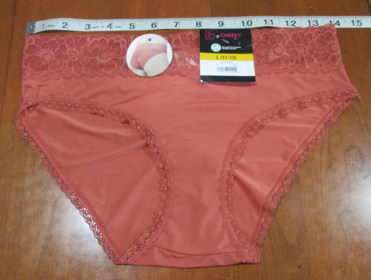 NWT NOBO Brown Cheeky Panties Junior Size L 11-13 Lace Trim Micro Cheekini 29483