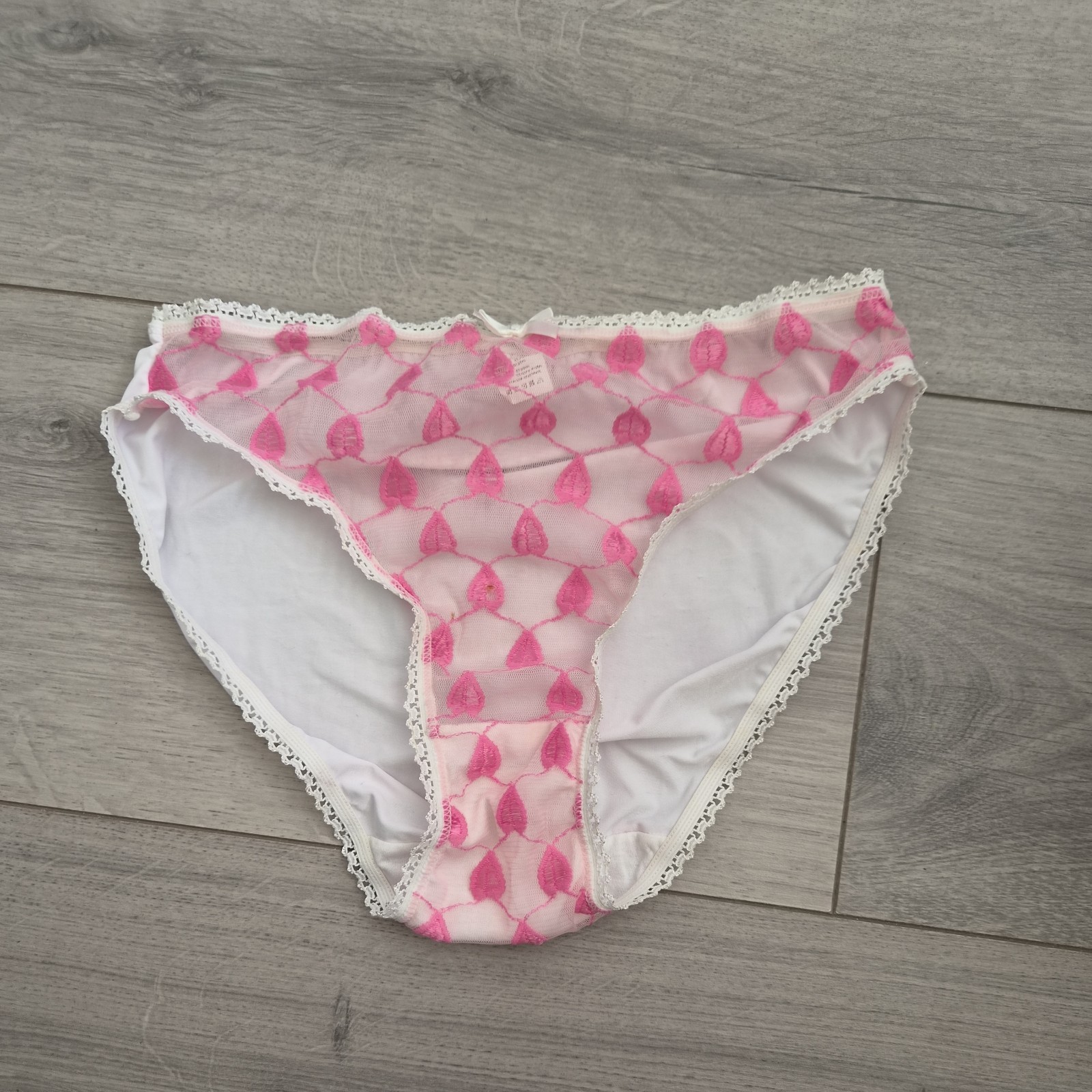 BNWOT Secrets White & Pink Extra Sheer Embroidered Front High Cut Briefs Sz 6-8