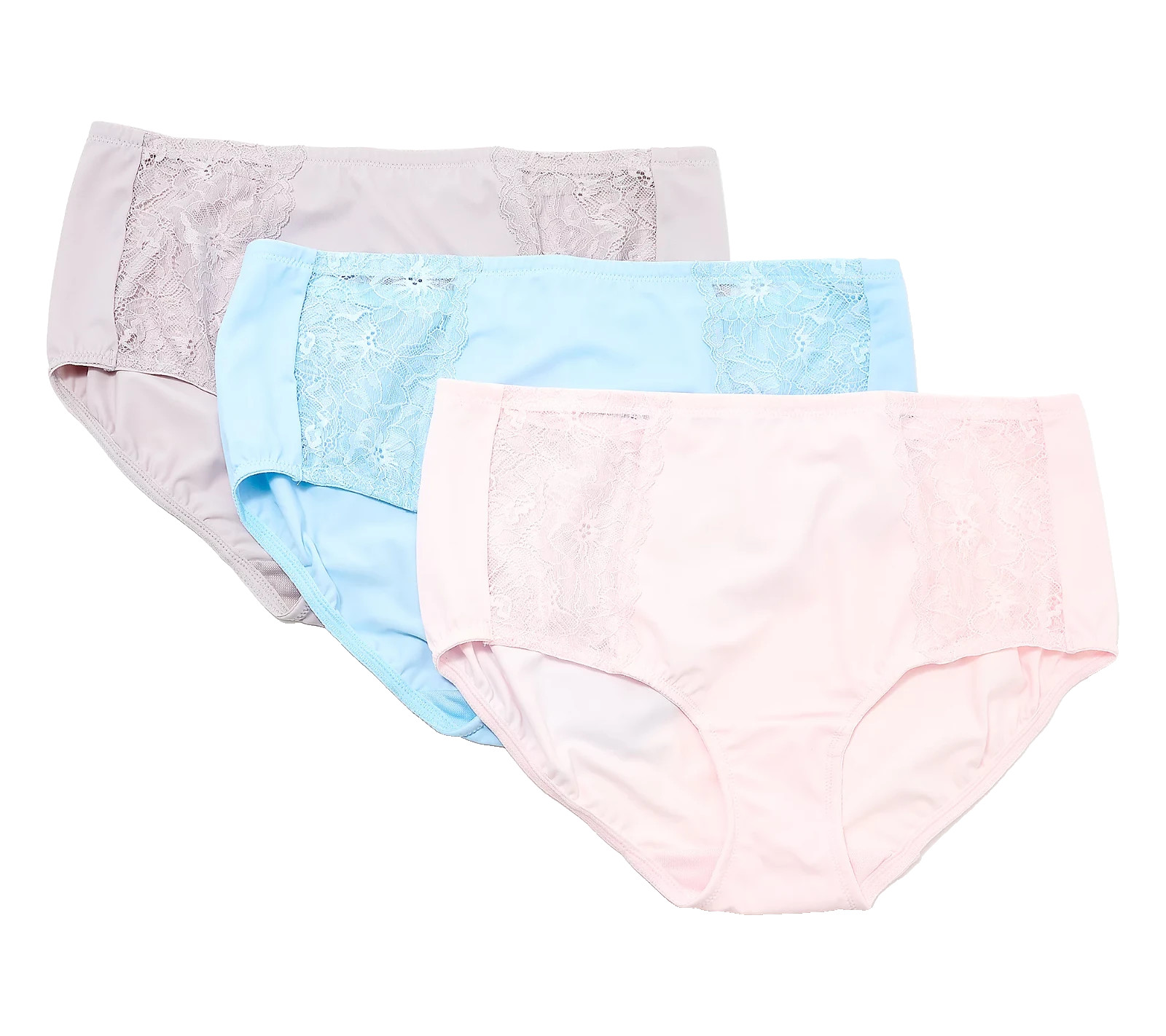 Breezies~Set 3~Soft Support Lace Briefs~1X~Pastel~A678631 13191