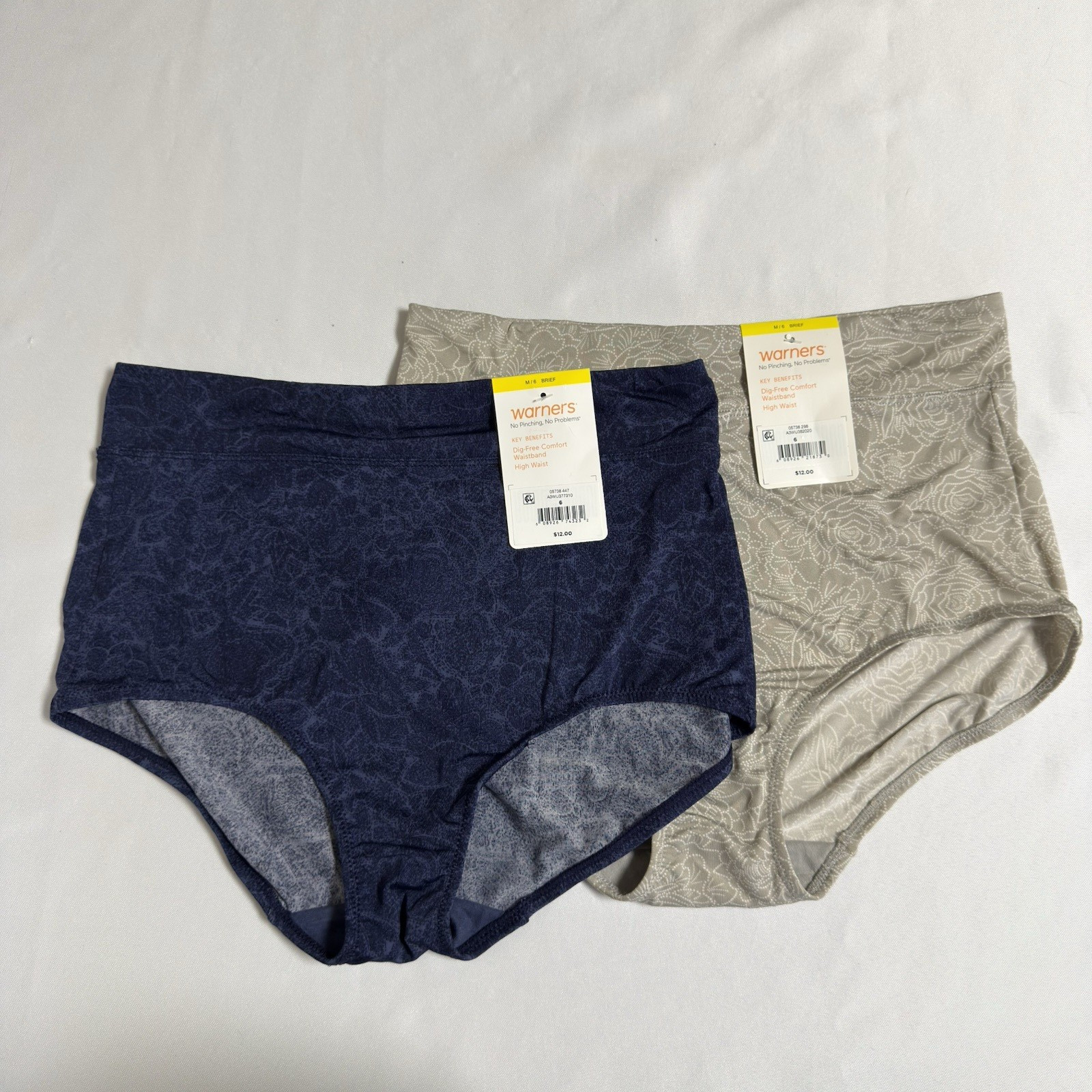 Warner’s Brief Underwear Women’s M/6 High Waist No Pinch Panty Beige Navy 2 pair