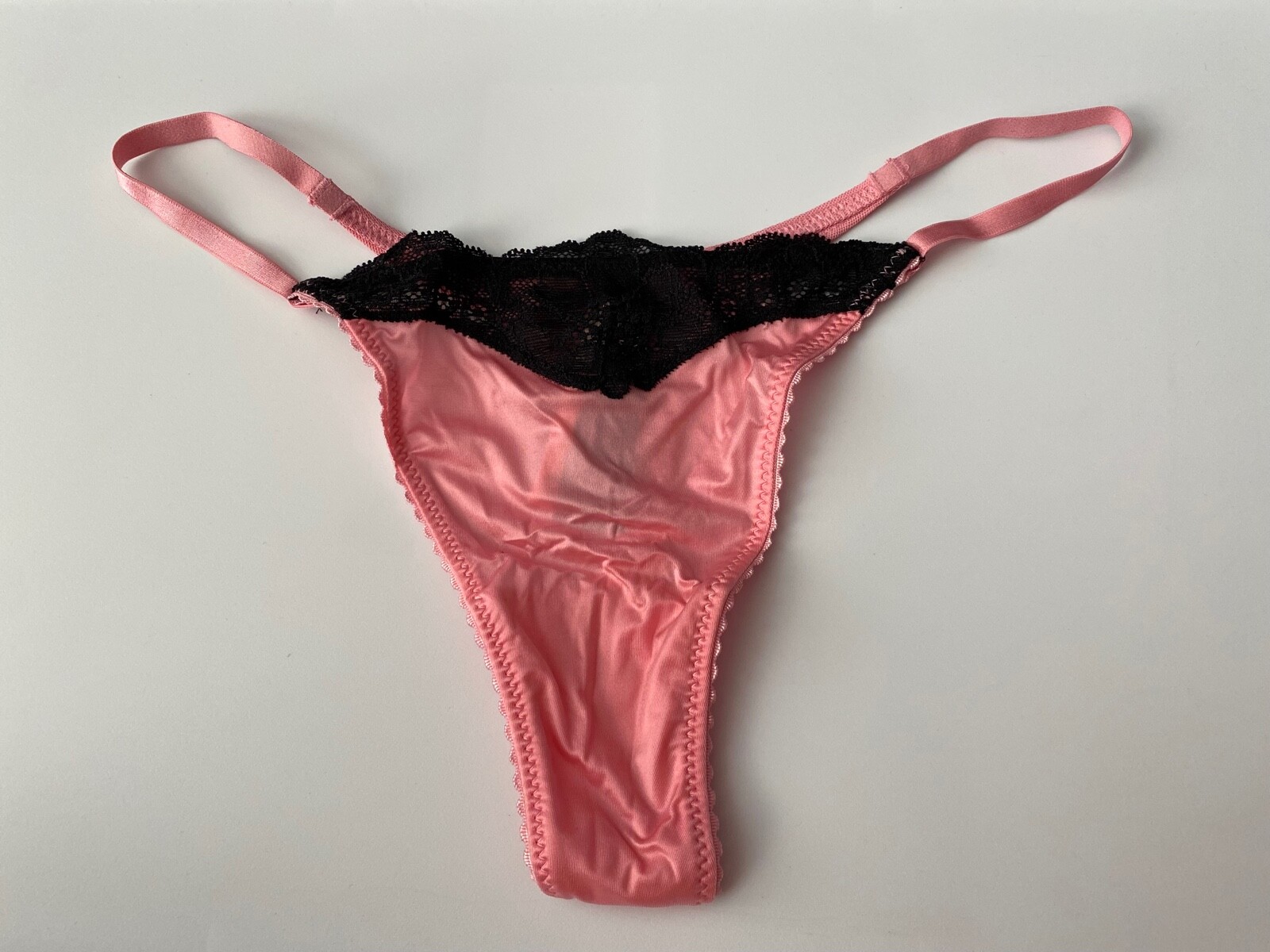 Victoria’s Secret Thong Panty Pink Rose Soft Stretch & Black Lace String S L 2XL