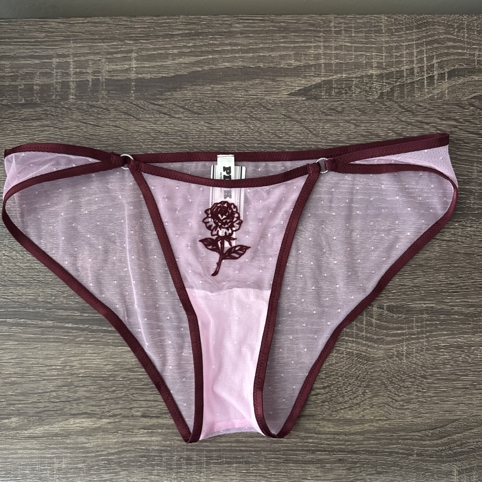 Pink By Victoria’s Secret, Small, Sheer, Mesh, Pink, Maroon Trim, Cheeky Panties