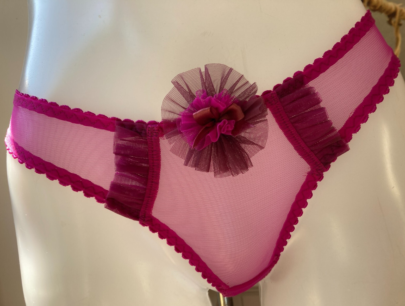 Agent Provocateur M pink tutu thong NEW fuchsia tulle ruffled panty vintage