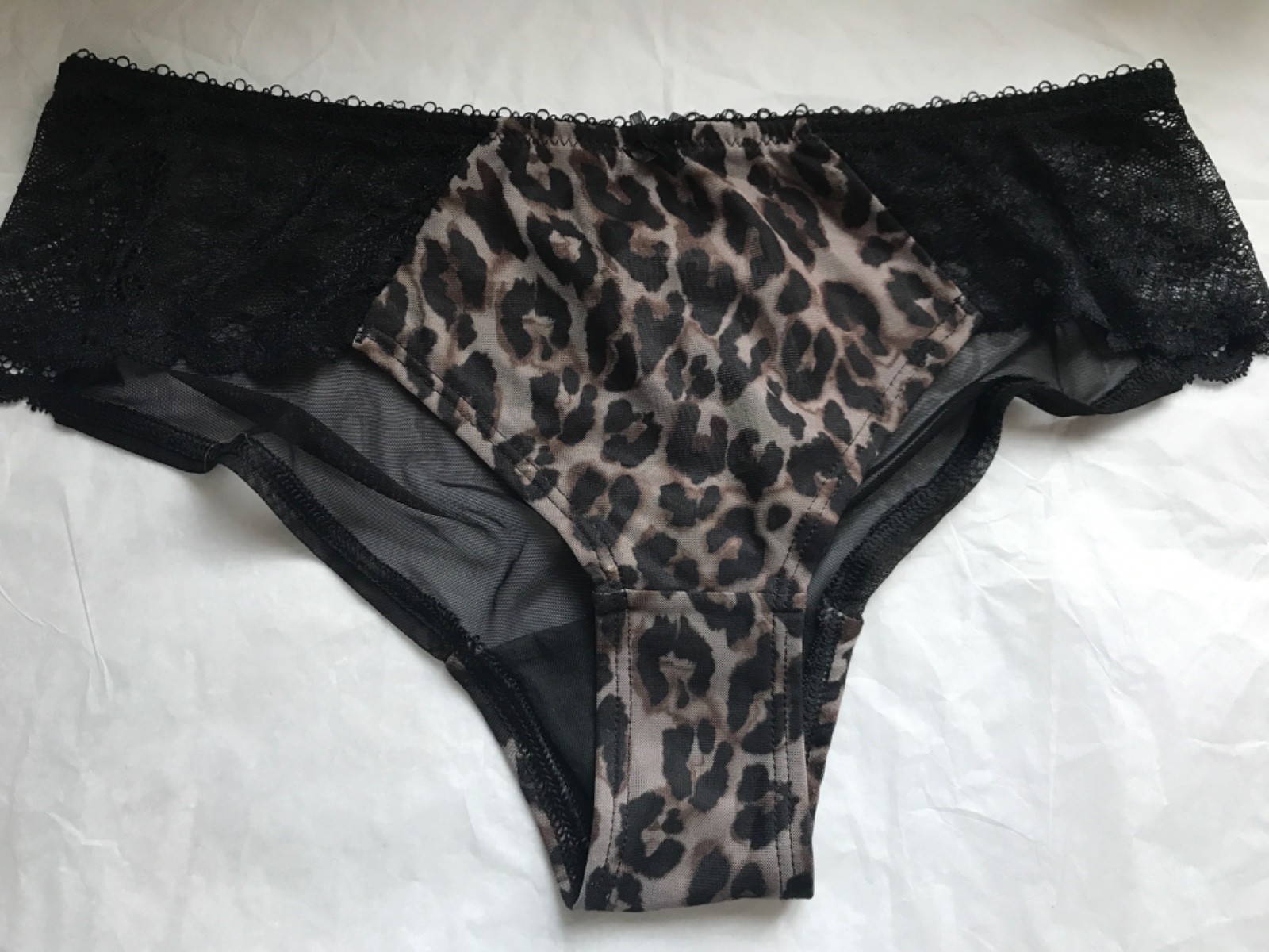 Black brown animal print semi sheer brief new uk 12 new lace edge