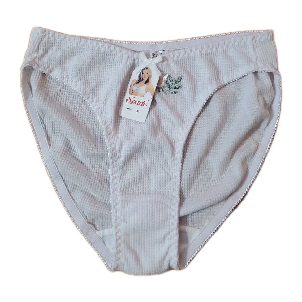 Vintage Hi Cut Bikini Panties Spade Size Medium White w Pink Rose Embroidery