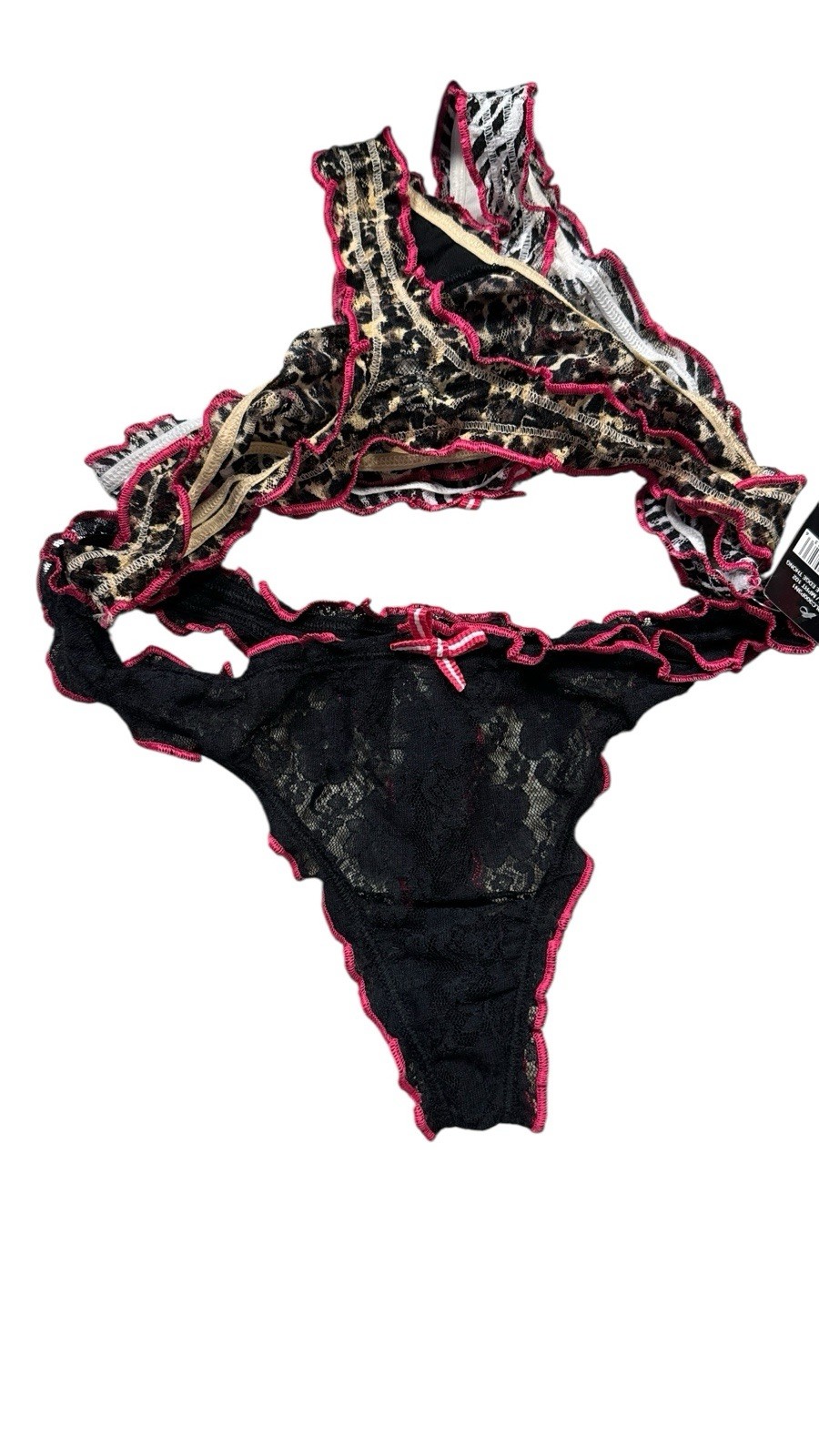 St. Eve Ruffle Edge Thong 3pk Black, Zebra, Leopard Print. M