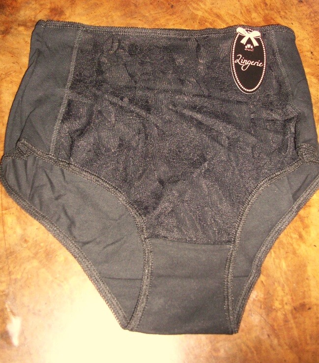 Sale Ladies Cotton Elastane Knickers With Lace Front Black 12 14 & 16