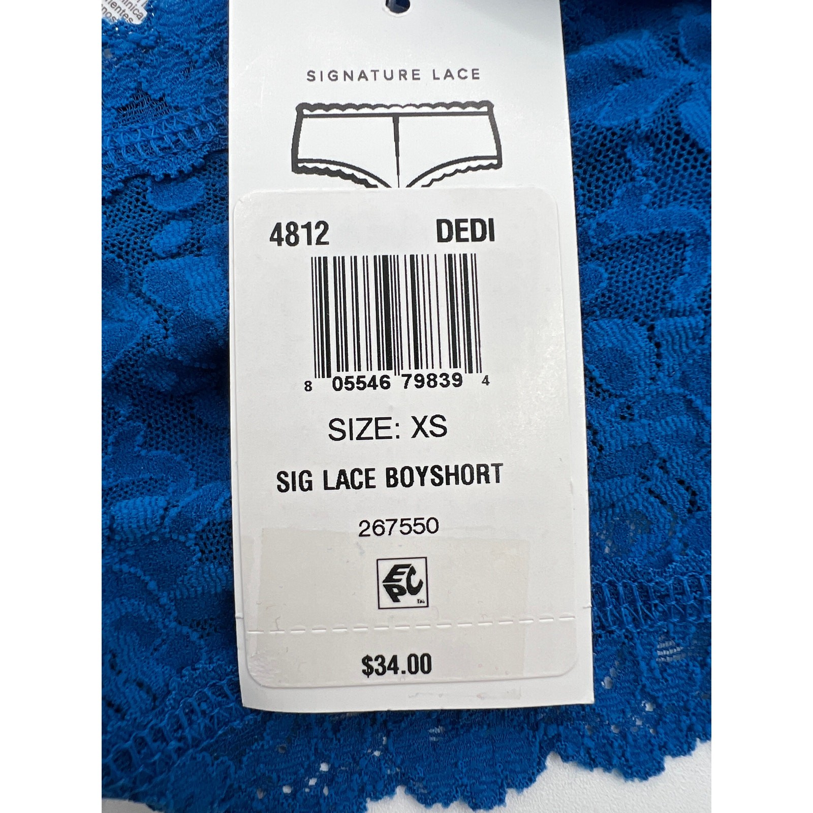 HANKY PANKY SIZE XSMALL LACE SIGNATURE BOY SHORT PANTY SAPPHIRE BLUE NWT