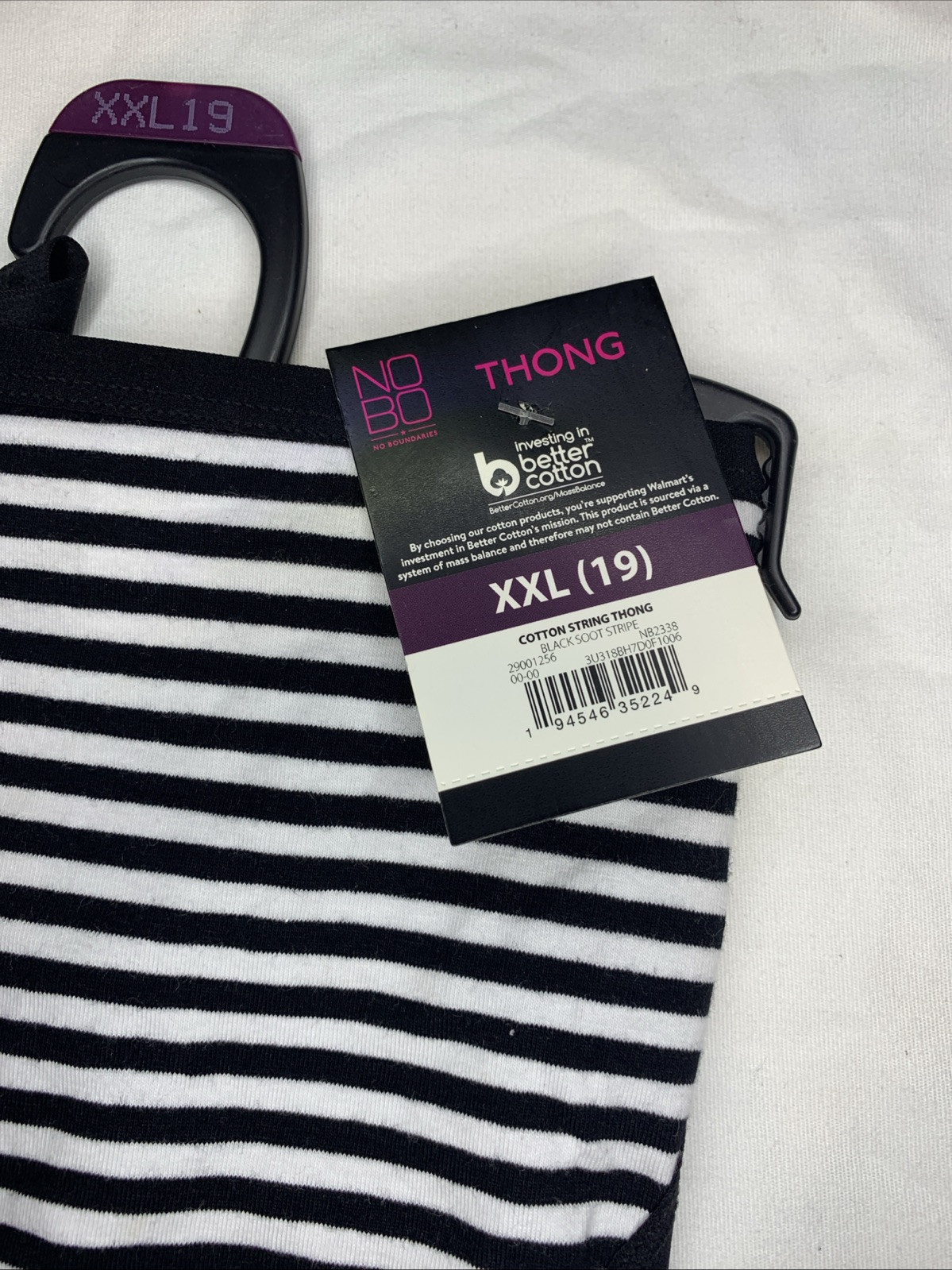 No Boundaries Women’s Cotton String Thong Panties Size XXL (19) Black Stripe
