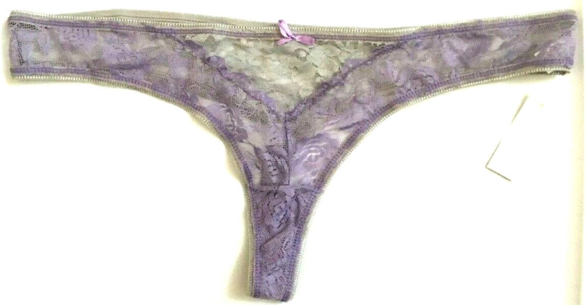 Womens Sexy Purple Gray Floral Lace Thong 3X-4X Silver Metallic Accents Soft NWT