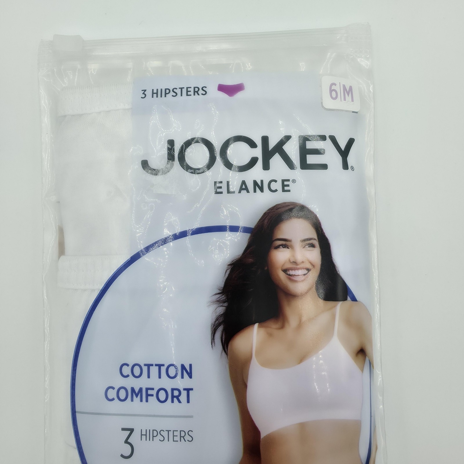 Jockey Elance Cotton Comfort Hipster Panties Womens 6/M White Cotton 3 Pack