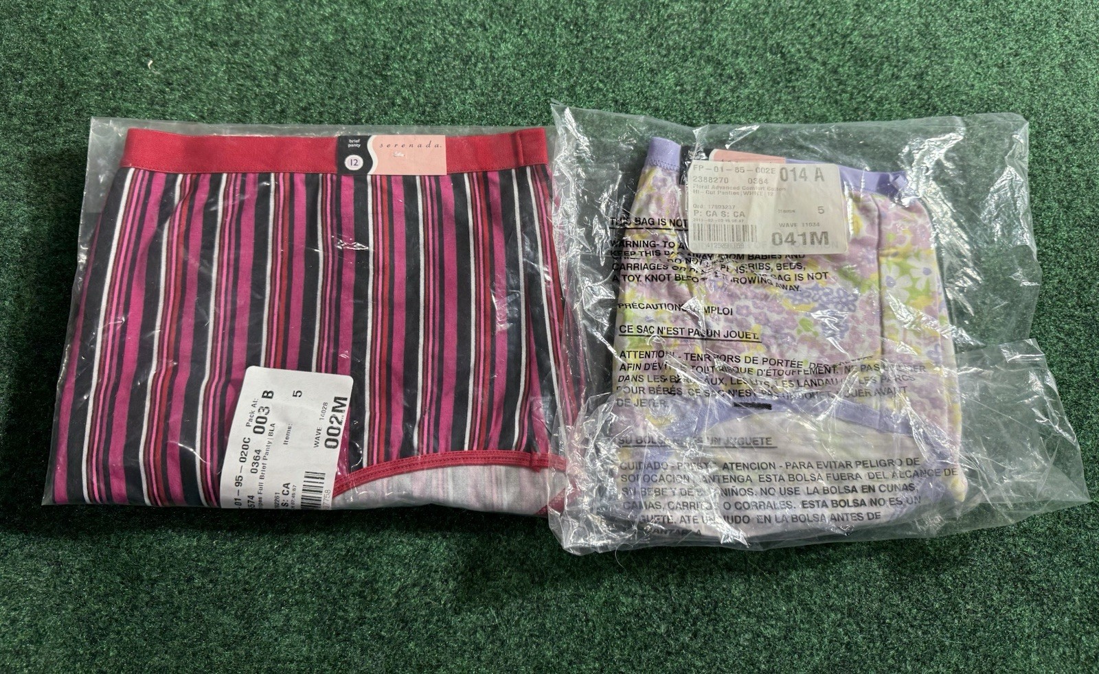 Lot Of 2 Vintage Size 12 Serenada High Cut/Full Brief Panty Floral Striped