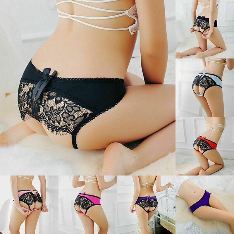Sexy Women Cheeky Lace Thong G-string Panties Crotchles Brief Lingerie Underwear