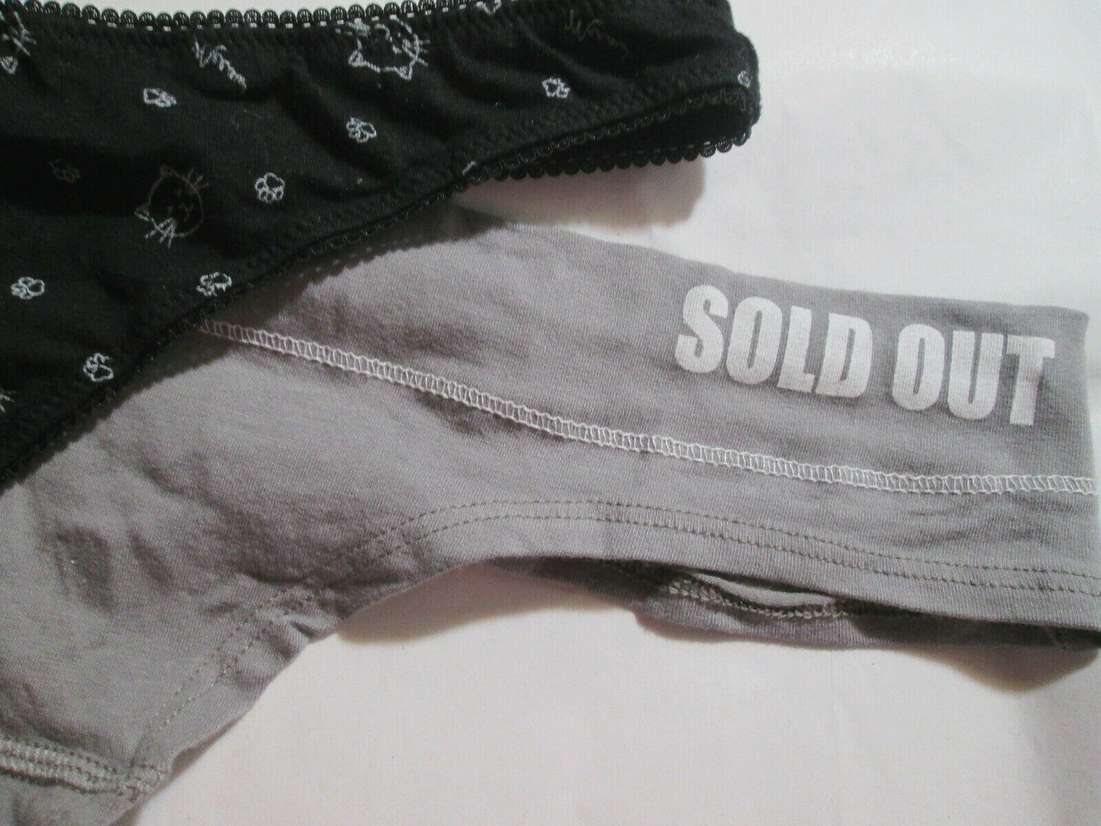 New 2 Cotton Thongs Size XL You get 1 ea Black Kitty Cat Face & Gray ‘Sold Out’