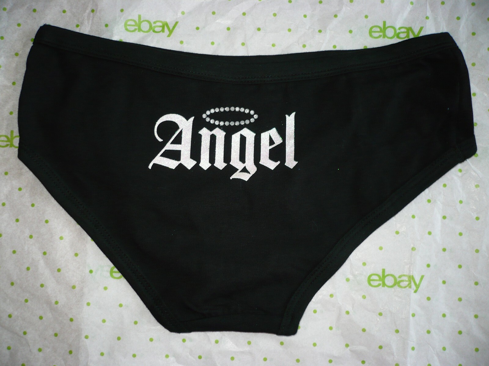 Rue 21 Women’s Bikini Panties X-LARGE Black With Angel Glitter Print On Back