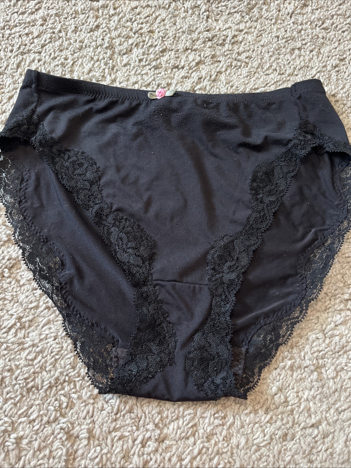 VINTAGE WARNERS #05168 nylon elastane Cotton PANTIES sz S Black Lace Trim