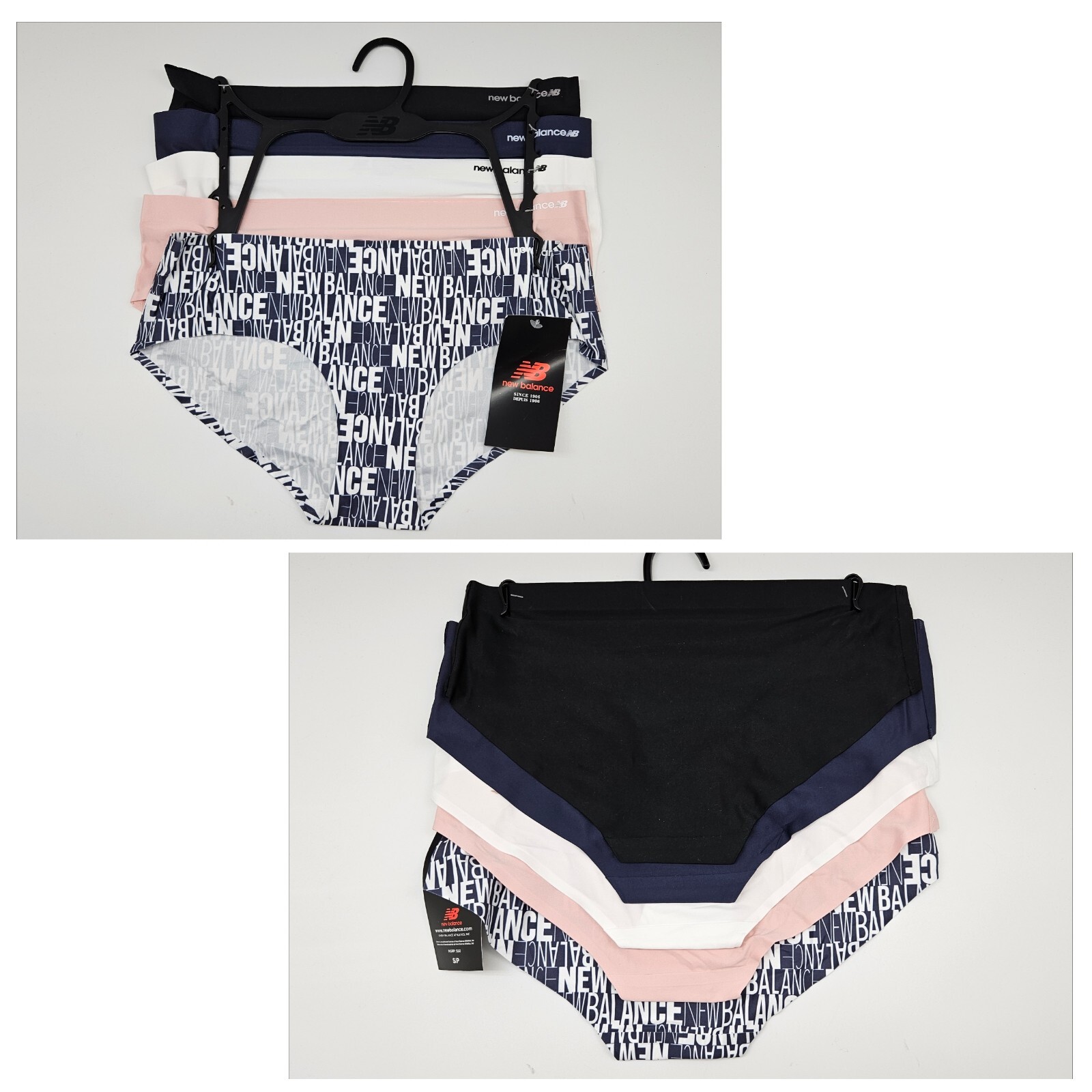 NEW BALANCE 5 Pack Women’s S M L XL Soft Logo Panties Black Navy White Beige