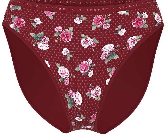 XXL Wine Rose Floral Stretch Cotton Victorias Secret High-Leg Waist Brief Pantie