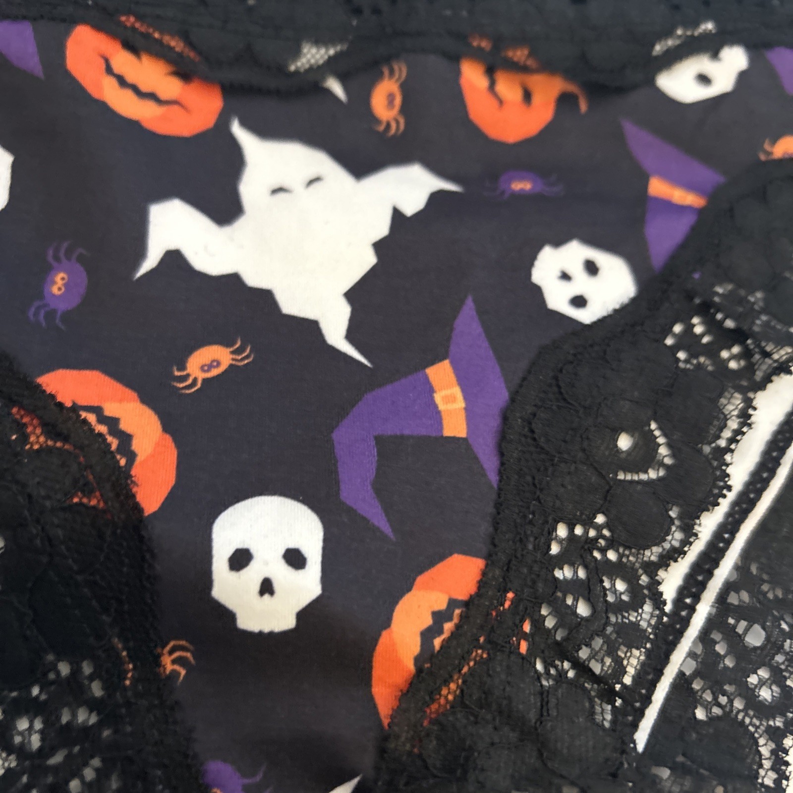 Morvia 3pk lace trim goth Skater Emo Goth panties M Blk & White Purple Skull Plu