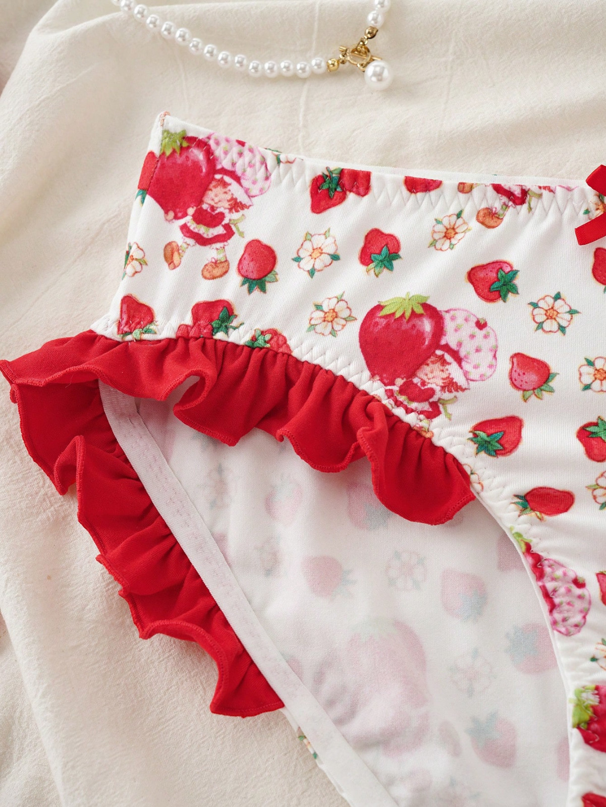 Strawberry Shortcake Kawaii Cute Sexy Y2K Red White Frilly Lace Brief Panty