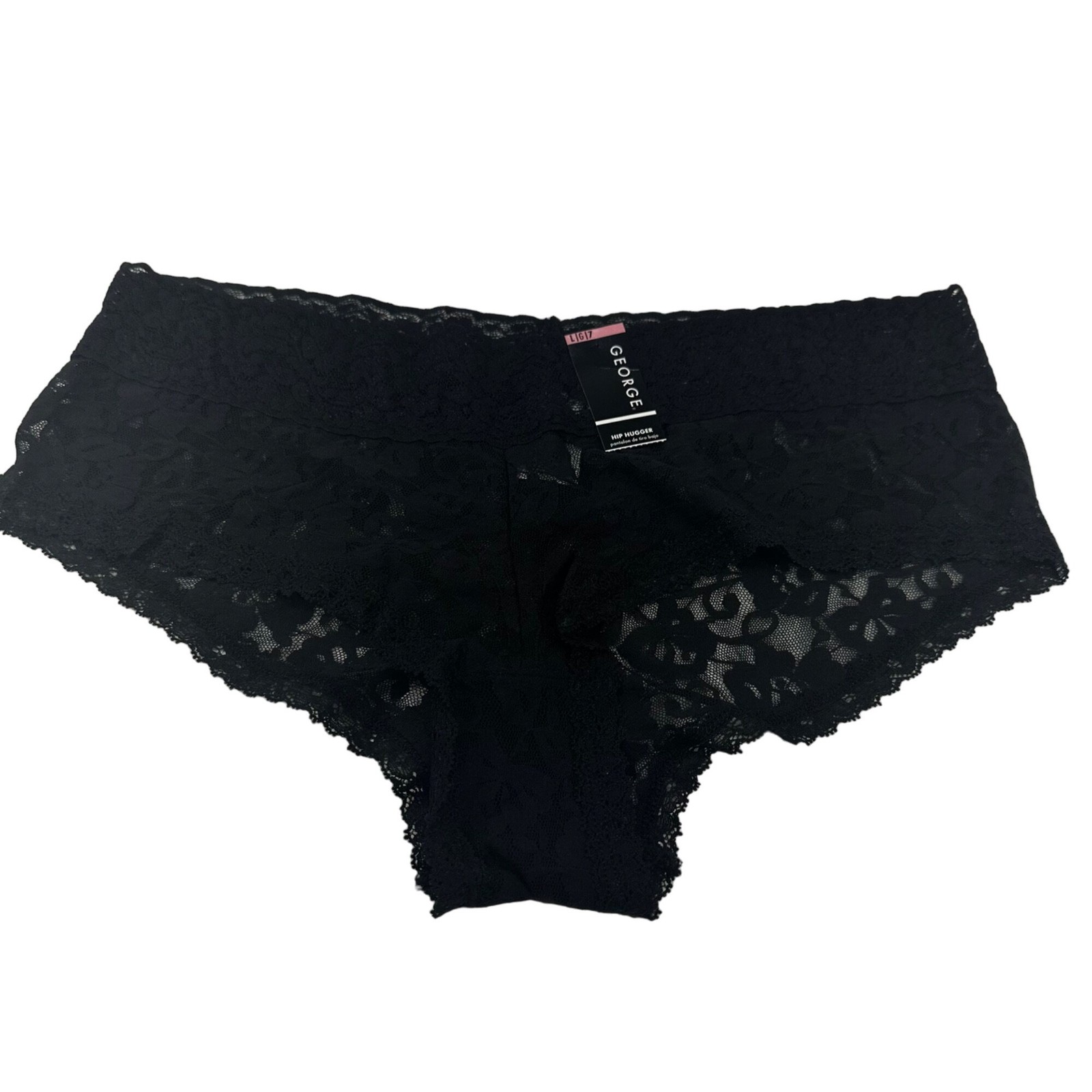 George Women’s Size 7 Large Panty Lace Hip Hugger Black New With Tags