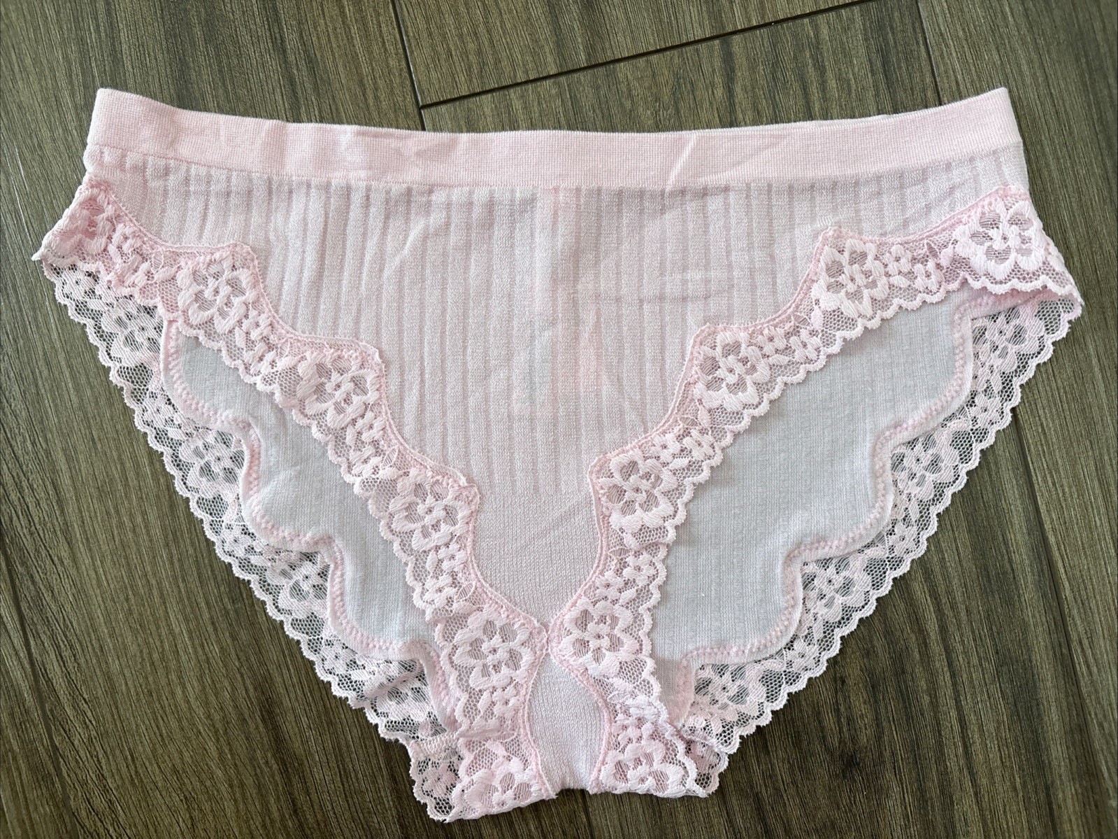 Victoria’s Secret Panties Bikini Panty Pink Ribbed Lace Trim Stretch Large L