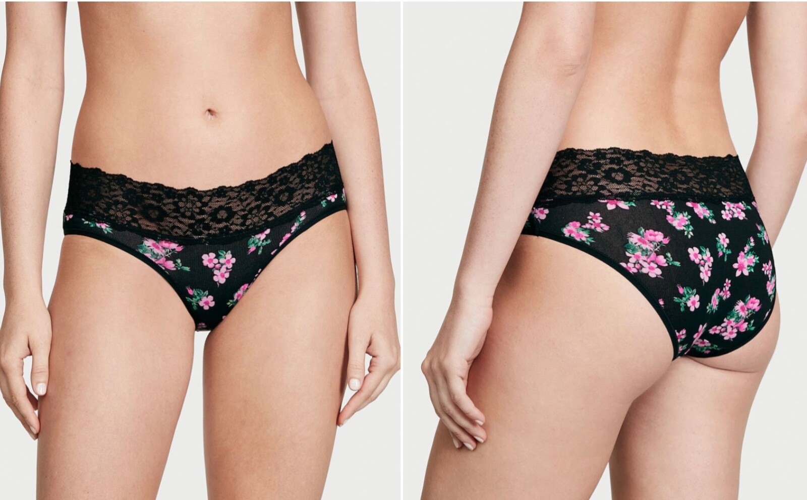 Victoria’s Secret Posey Lace Waist Hiphugger Black Meadow Floral Size Small NWT