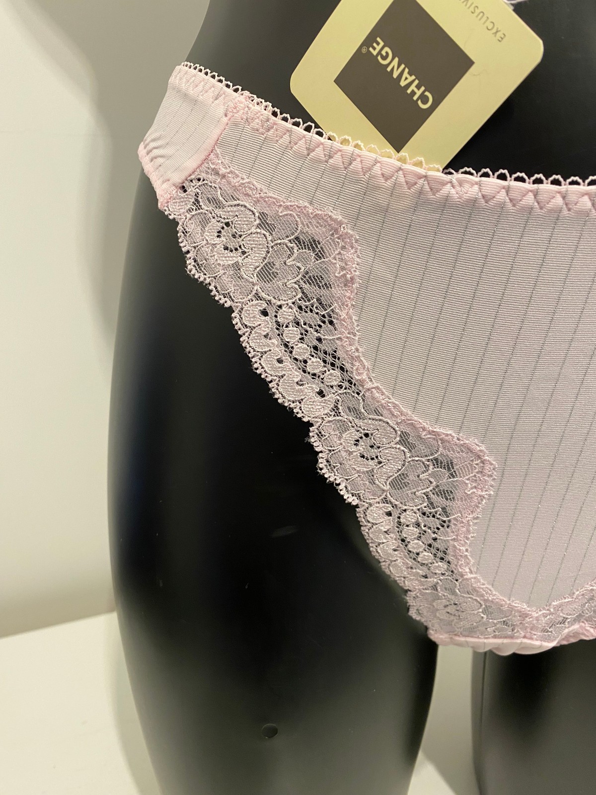 Baby Pink & Silver Sparkle Thong Pinstripe string panty panties underwear