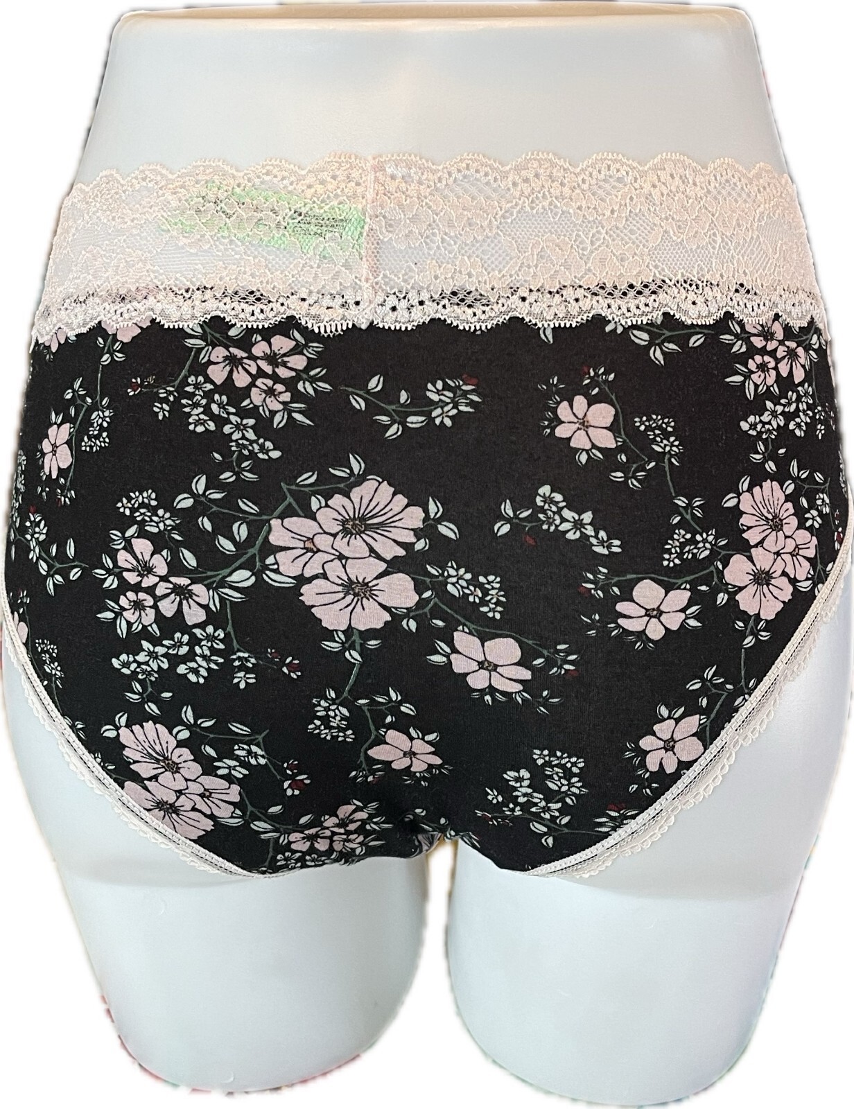 Honeydew Intimates XL Blue-Black Floral Pink Lace Waistband Thong Panties-2 Pk