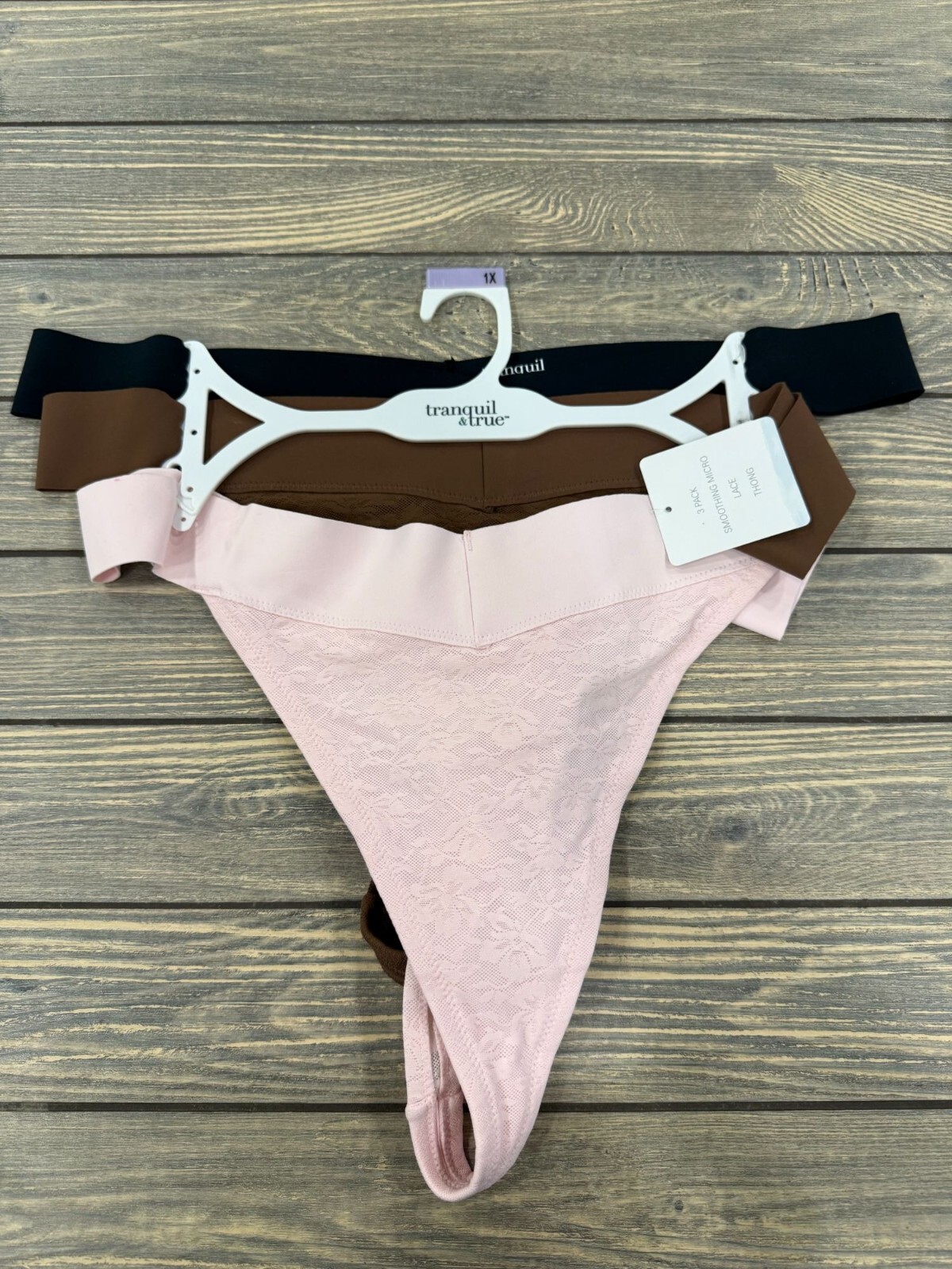 3-Pack Smoothing Micro Lace Thongs 1X Brown Black Pink Tranquil & True