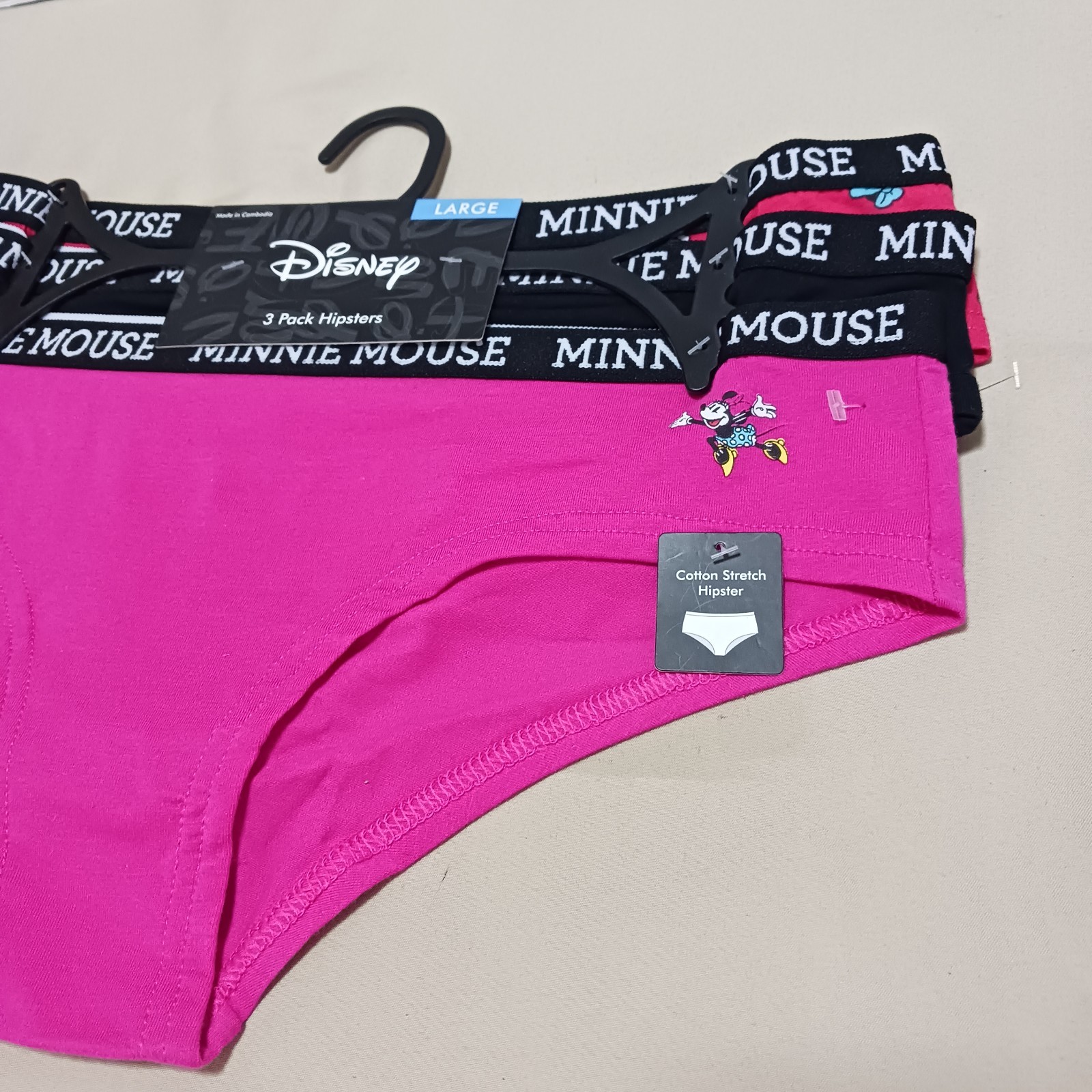 Minnie Mouse Disney Women’s 3 Pack Hipster Panty Size L Cotton stretch Fun