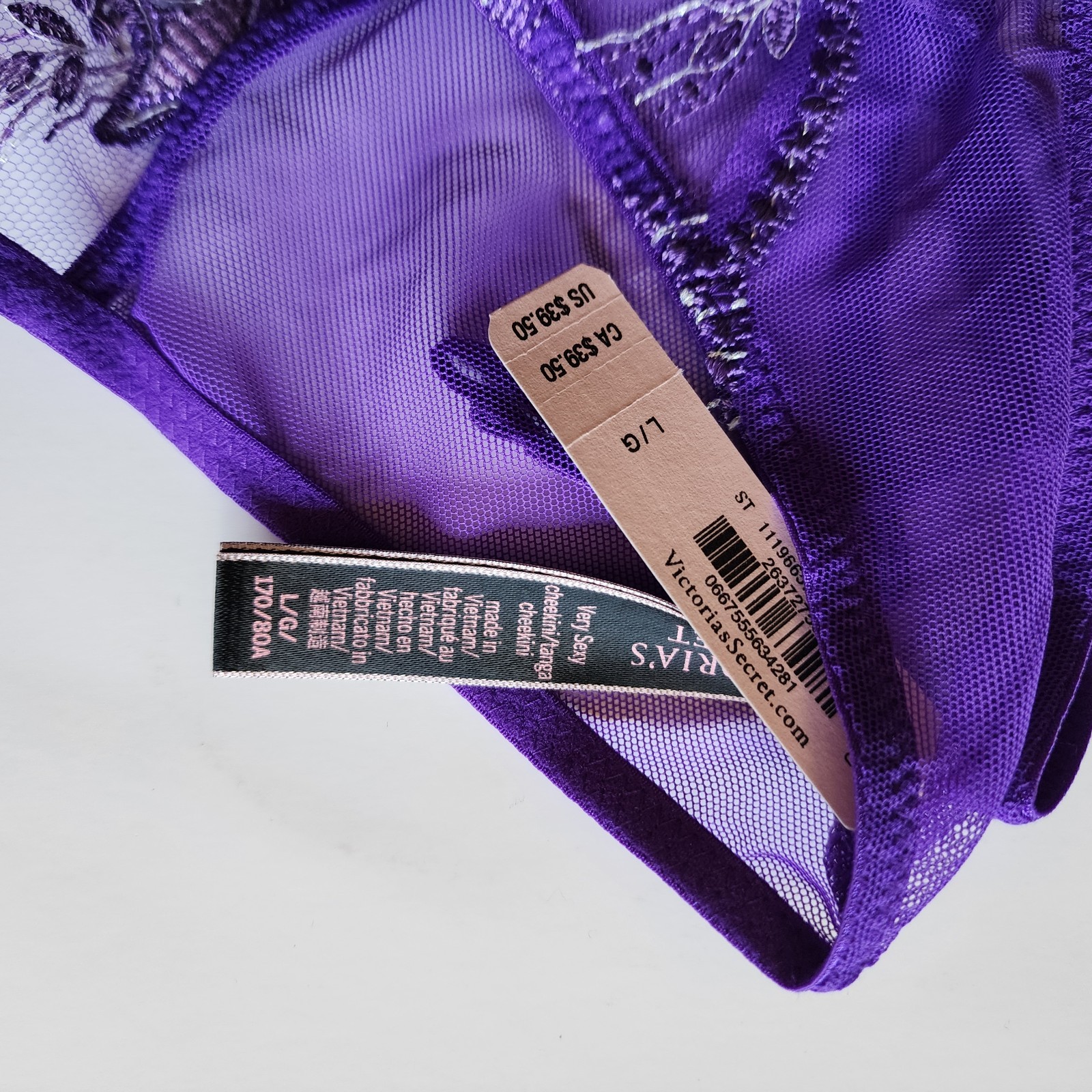 Victoria’s Secret Very Sexy Cheekini Tanga NWT Purpule Lace Embroidered Size L