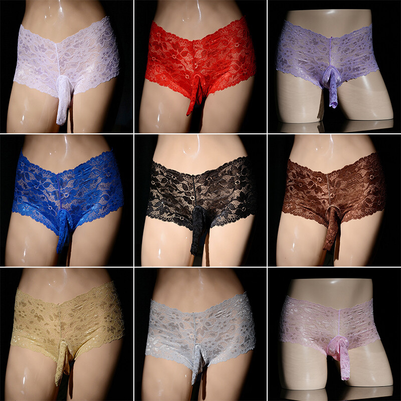 Lace Shiny Man Underwear See Through Open/closed Sheath Plus Size Breathable New