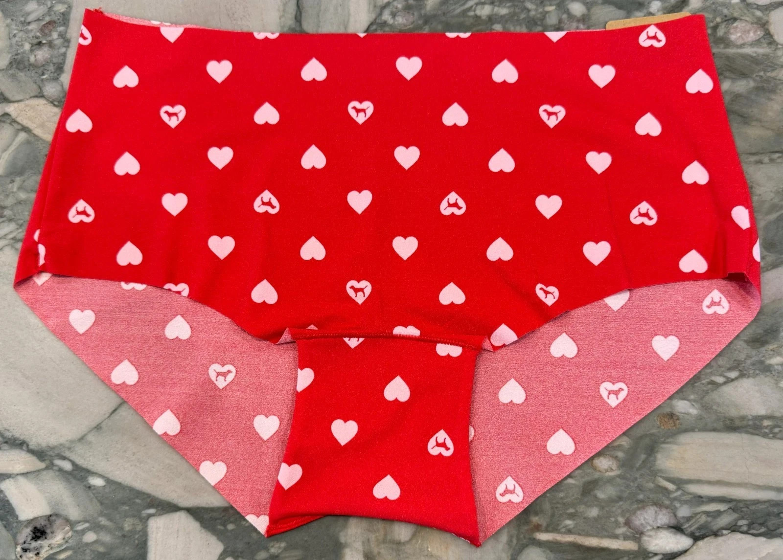 NEW Victoria Secret PINK No Show Shortie Boyshort – Red & Pink Hearts – XXL