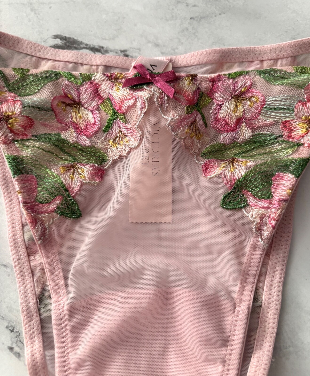 Victoria’s Secret String Brazilian Panty Dream Angels Mesh Lily Embroidered