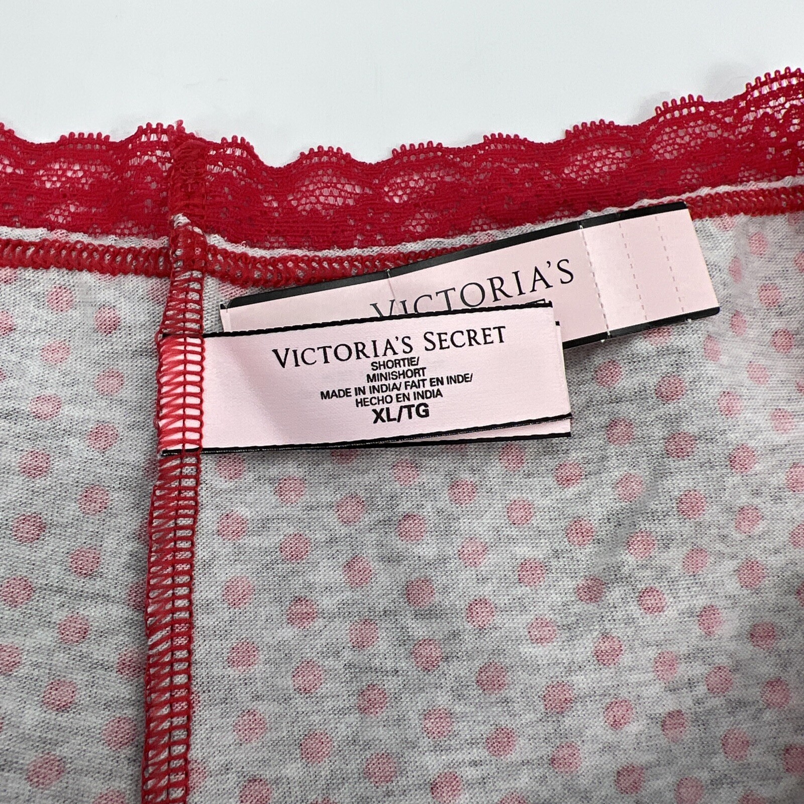 Victoria’s Secret Intimates Shortie BoyShort Mini short Gray Red Polka Dot NWT