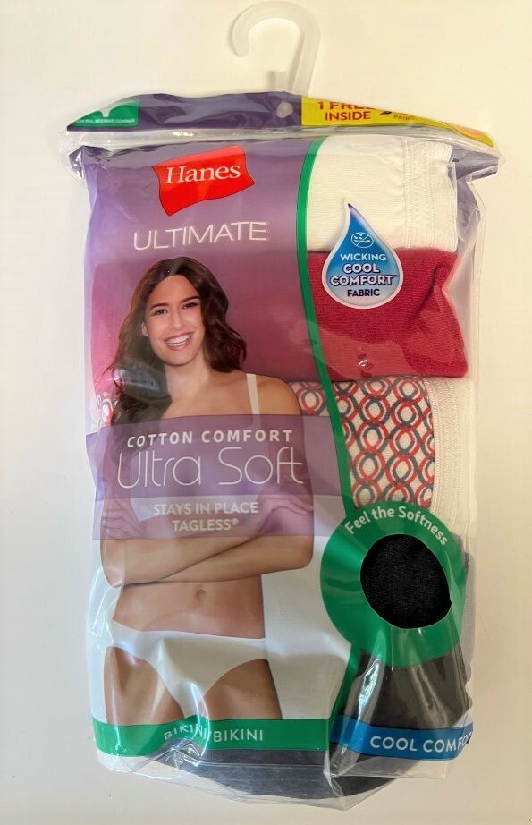 Hanes Ultimate Cotton Comfort Panties 6 Pack Size 7 or 8 Bikinis NEW Ret $24.