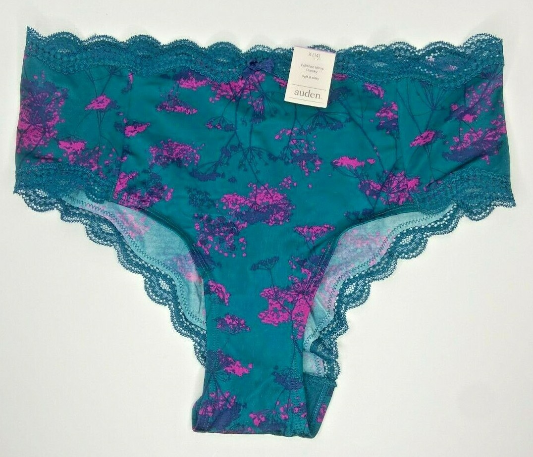 Auden Soft and Silky Polished Micro Brief Size 3X (24-26) Green/Mauve New 1pk