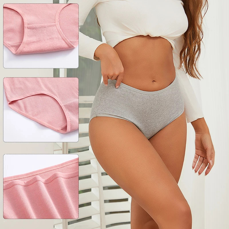 Cotton High Waist Panties Women’s Plus Size Soft Breathable Comfort Briefs 6 Pcs